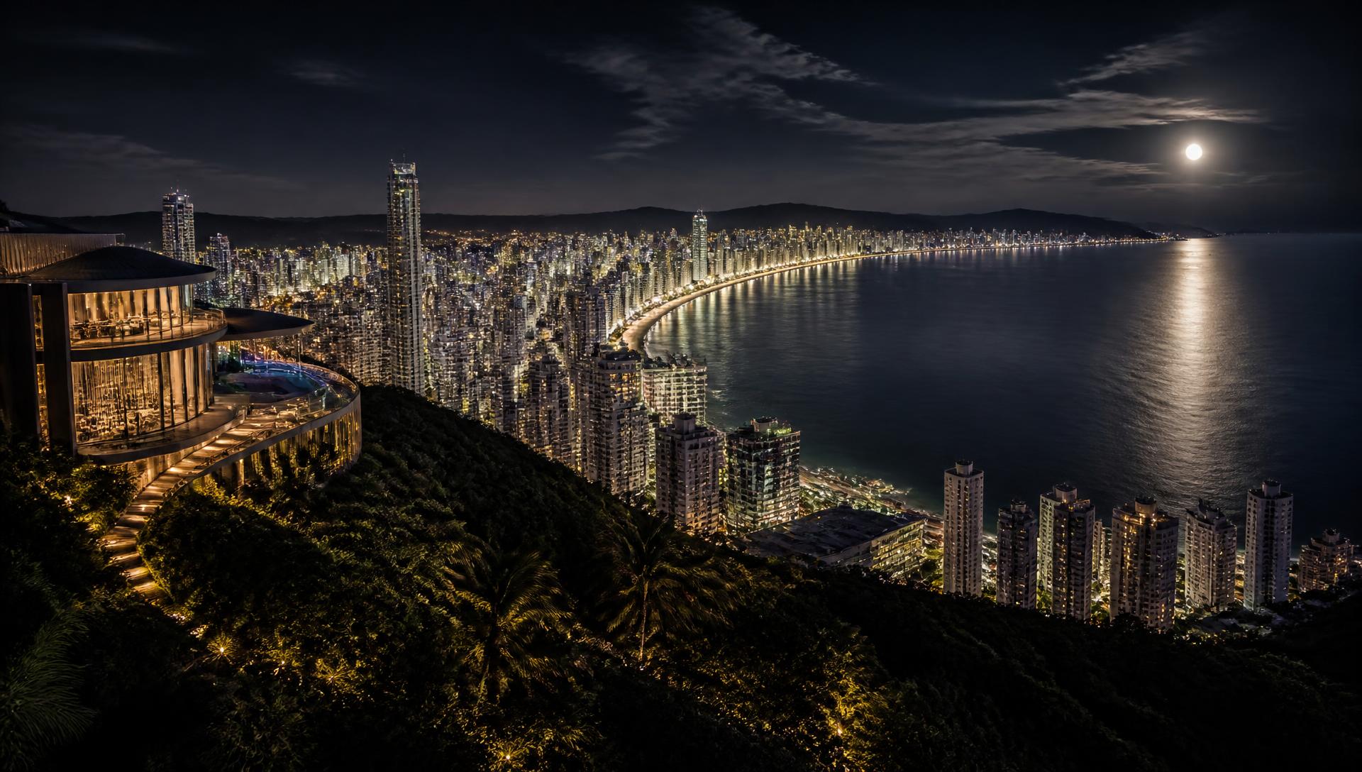 Vista noturna de Itapema e Balneário Camboriú